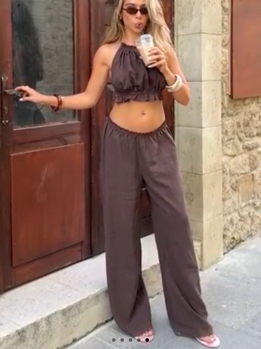White Fox Boutique Brown Wide-Leg Drawstring Pants